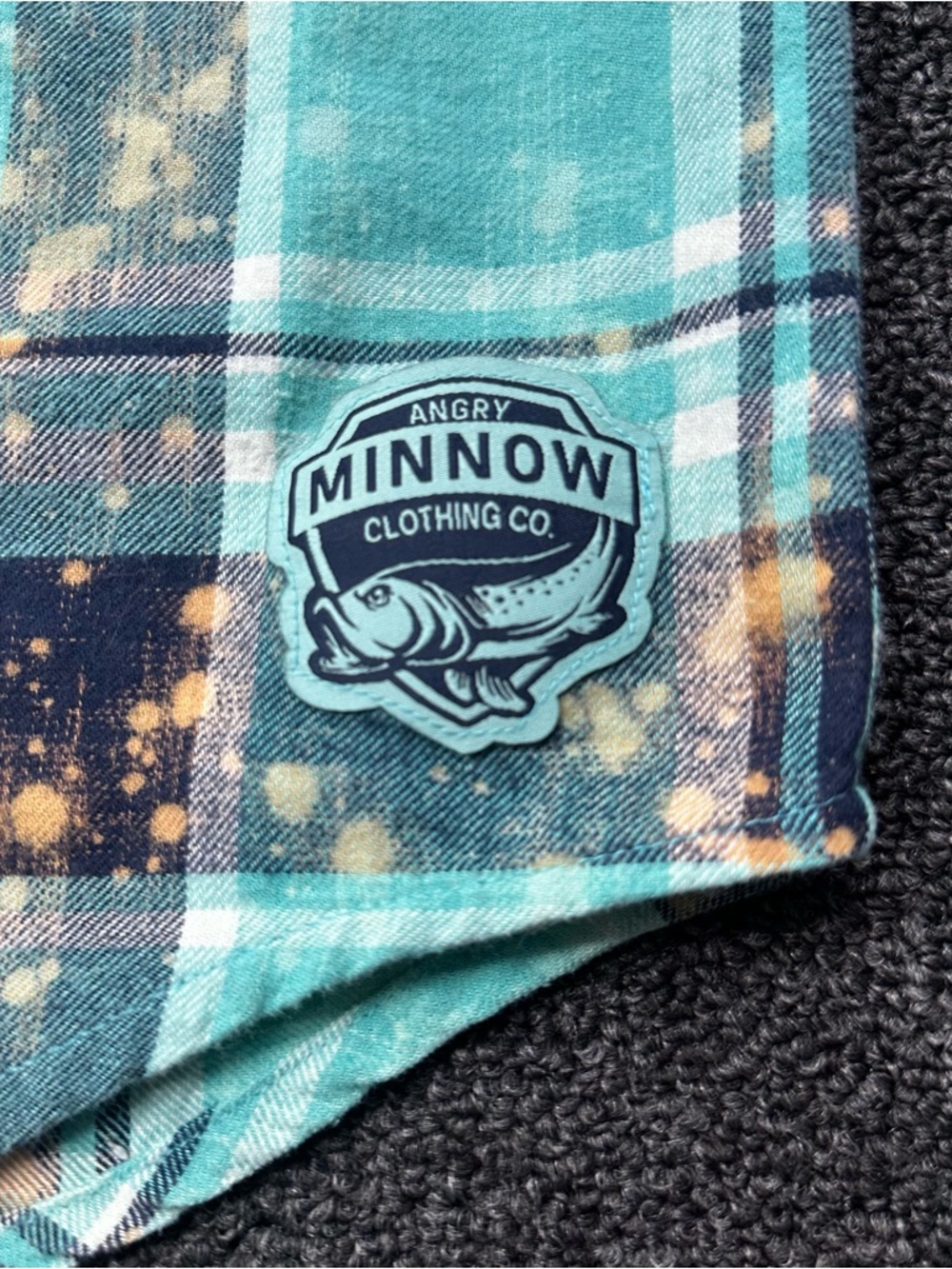ANGRY MINNOW Mens Medium Teal Bleach Drink Wine Judge People L Flannel Shirt - Picture 6 of 8
